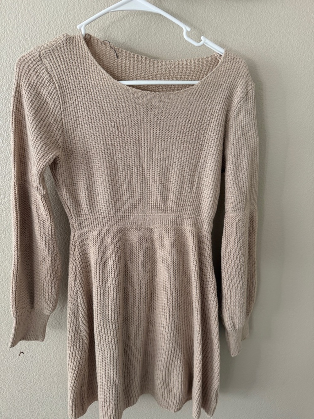 Women's Knit Long-Sleeve Sweater Dress - Beige